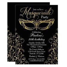 black and gold masquerade mask party invitation zazzle com