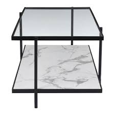 Infuse effortless elegance with marble effect living room furniture. Zuo Modern Winslett Coffee Table 48 In X 22 In X 60 In Black Steel Frame White Marble Effect 100995 Rona