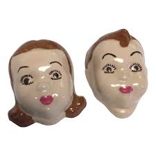 Vintage Girl & Boy Porcelain Painted Faces Wall Hangings