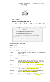 Town Board Meeting Agenda April 21, 2014 Meeting No. 11 1. Roll Call: 2.  Pledge of Allegiance: 3. Invocation