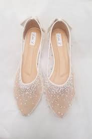 Wedding Shoes Transparent White Lace Pearl Rhinestone Ivory Crystal With Bowtie Custom Flat And Heels Ivory Wedding Shoes Wedding Shoes Bride Shoes