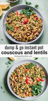 Making this pearl couscous and lentil salad. Dump Go Instant Pot Couscous And Lentils Vegan Instant Pot Recipes Lentil Dishes Couscous