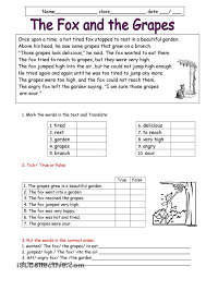 The Fox And The Grapes Reading Worksheets Grapes Worksheets