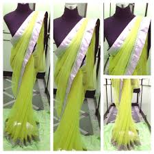 The colour combination and the richness of this attire make your look more magnificent. Lemon Green Saree House Of 2 131417
