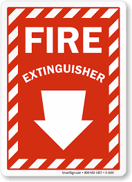 You pass them all the time as you walk the hallways at work or school, and hopefully at home too. Fire Extinguisher Sign With Downward Arrow