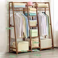 This freestanding open closet wardrobe is constructed with matte black steel and wooden shelves in a unfortunately wheels cannot be added to this item. New Bamboo Clothing Rack Wooden Ladder Style Garment Rack Shelf Floor Hanger For Clothing Shoes Storage Shopee Philippines