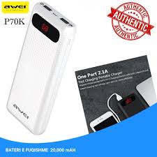 Dual Usb 5v 1a 2 1 A Mobile Power Bank 18650 Awei P70k 20 000 Mah Bateri Portative Me Kapacitet Te Larte Te Energjise Me 20000mah Per Iphone Per Samsung Mp3 Ps Portable Charger Dual Usb Android Phone