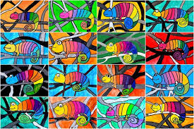 Rainbow Chameleon Color Wheel Art Chameleon Art Art