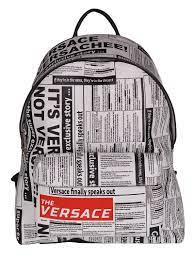 versace tabloid print saffiano leather backpack in white modesens