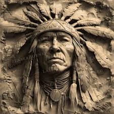Laser Engrave PNG of a Native American Indian Chief With Headdress
