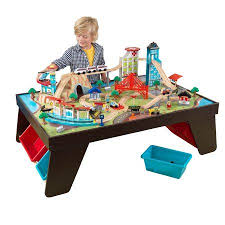 Kidkraft Aero City Wooden Train Set Table Espresso With 80 Accessories Included Walmart Com Train Set Table Wooden Train Set Table Wooden Train Set