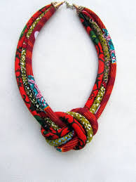 New Fabric Bib Necklace Statement Necklace African Wax Print With A Central Knot Red Olive Green African Necklace Red Necklace Statement Fabric Jewelry