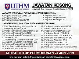 Permohonan jawatan kosong diuniversiti utara malaysia (uum) 23 april 2019 reviewed by admin on april 11, 2019 rating: Jawatan Kosong Universiti Tun Hussein Onn Malaysia Uthm Tarikh Tutup 24 Jun 2019