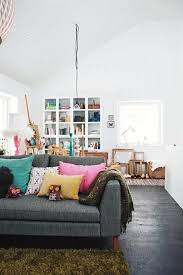 Great Pops Of Color On A Gray Couch Home Living Room Living Room Scandinavian Home