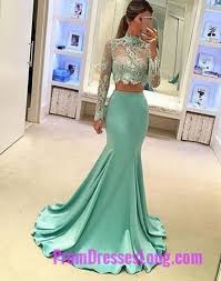 Mint Green Prom Dresses 2 Piece Prom Gowns 2 Piece Prom Dresses Lace Prom Dresses Mermaid Prom Gow Mint Green Prom Dress Piece Prom Dress Lace Evening Dresses