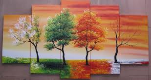 5103 Handpainted 5 Piece Modern Abstract Oil Paintings On Canvas Wall Art 4 Season Tree Pictures For Liv Wall Art Pictures Tree Painting Oil Painting On Canvas