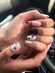 miya nail beach, sea, ocean nail art (gel nails for summer) * products used: Black And Pink Matte Nail Polish Black Palm Trees Nail Design Ideas Pretty Nail Art Designs Nail Designs Summer Acrylic Nail Designs Summer