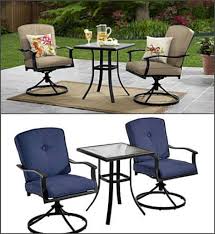Patio Bistro Set 2 Swivel Chairs Table Blue Green Cushions Yard Companion Set Mainstaysdealsmarket Bistro Set Outdoor Furniture Sets Beige Cushions