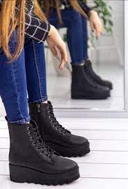 hayley platform taban siyah bayan bot boots combat boots winter boot