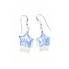 Murano Glass Light Blue Star Sterling Silver Earrings Jkc Murano