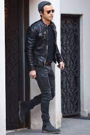 How To Wear A Lot Of Black Like Justin Theroux Jackets Men Fashion Mens Fashion Smart Stylish Men