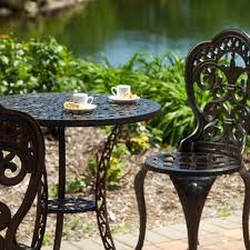 3 Piece Cast Aluminum Outdoor Bistro Set With Table And 2 Chairs Wrought Iron Garden Furniture Outdoor Bistro Set Wrought Iron Patio Furniture
