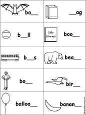 Some of the b words for kids are ball, banana, boil, bake, bar, bear, bare, been, beat, boat, . Fill In Missing Letters In Words That Start With B Enchantedlearning Com