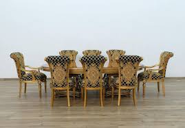 European furniture valentina upholstered dining chair set of 2, wood/genuine leather/solid wood in gold european furniture. Buy European Furniture Valentina Dining Table Set 9 Pcs In Black Bronze Gold Ebony Fabric Online
