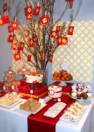 Nice Presentation For Asian Parties Love The Tree Idea It Really Sets The Tone For The Tabl Chinese New Year Decorations Chinese New Year Party Chinese Party