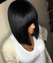 Long Blunt Black Bob With Bangs Black Women Hairstyles Bob Hairstyles Hair Styles