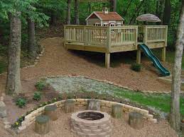 Big Backyard The Savannah Wood Playhouse Sloped Backyard Backyard Backyard Spaces