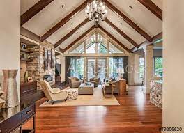 Beautiful Living Room In New Luxury Home In 2021 Vaulted Ceiling Living Room Beams Living Room Cathedral Ceiling Living Room