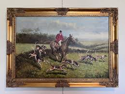 William - English Fox Hunting Scene Horse Hounds Oil Painting Signed William Framed at 1stDibs