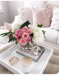 Coffee Table Decor Tray Decor With Many Flower Candle Books And Glass Pots It S Am Table Decor Living Room Coffee Table Decor Tray Decorating Coffee Tables