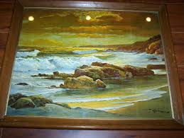 Robert Wood Seascape Artist Vintage Litho Sunset Shores Circa 1960 S Seascape Artists Robert Wood Art