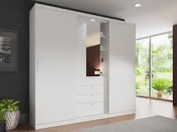Beim kauf kann man sich entscheiden, ob man qualitatives echtholz haben möchte oder die günstige variante aus sperrholz wählt. Kleiderschrank Bodil Schiebeturen Spiegel Schubladen B 240cm Weiss Kaufen