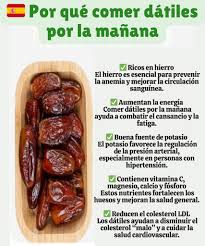 Consejos - 🇪🇸 Beneficios de comer dátiles por la mañana Los dátiles son  un alimento natural muy nutritivo que aporta energía y favorece diversas  funciones del organismo. Incluirlos en el desayuno o