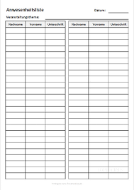 Leere tabelle zum ausfüllen : Anwesenheitsliste Zum Ausdrucken Toptorials