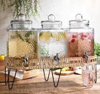 Amazon.com | Elegant Home (3) 1 Gallon Each Quality Ice Cold Clear Hammered  Glass Jug Beverage Dispensers With Lid - Rattan/Metal Display Base With ...
