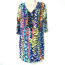 Trina Turk V Neck Sheath Dress Women Size 2 Multicolor 3 4 Sleeve Lined Career Trinaturk Sheath Short Sleeve Shift Dress Womens Sleeveless Dress Sheath Dress