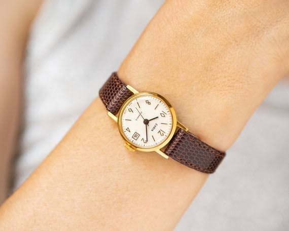 Retro Dial Women Watch Dawn With Date Window, Vintage Gold Plated Watch  Elegant Gift, Classic Lady Wristwatch, New Premium Leather Strap - Etsy