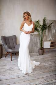 Tight Wedding Dress Crepe Sleek Silhouette Minimalist Bridal Etsy In 2021 Tight Wedding Dress Spaghetti Strap Wedding Dress Wedding Dresses