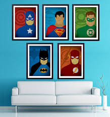 Super Hero Poster Wall Decor Wall Art Bathroom Wall Decor C America Flash Batman Green Lantern Spiderman Ironman Thor Kalyany