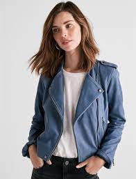 Find Washed Leather Moto Jacket And More At Lucky Brand Shop Now And Receive Free Shipping On Orders Ov Leather Moto Jacket Womens Blue Leather Jacket Jackets