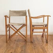 2 X Regiestuhl Safari Klappbarer Stuhl Leinen Holz Gartenstuhl Mid Century