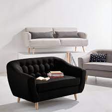 Dmora salottino 4 pezzi in polirattan con 1 divanetto a due. Divano 2 Posti Retro Nero Sedute Eminza