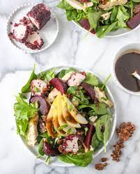 Grilled Chicken Salad With Goat Cheese Roasted Beets Orange Balsamic Vinaigrette