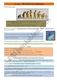 A travel writer shares her experience being forced to sit still. Essay The World Of Technology Esl Worksheet By Ana B