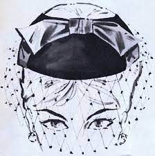 French Netting Veil Veiled Hats 1950s Fashion Illustration Hats Vintage