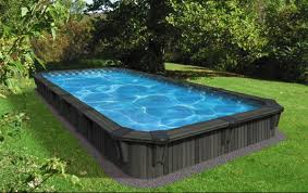 Aqua Wood Rectangular Semi Inground Wood Pool Backyard Pool Pool Landscaping Backyard Pool Landscaping